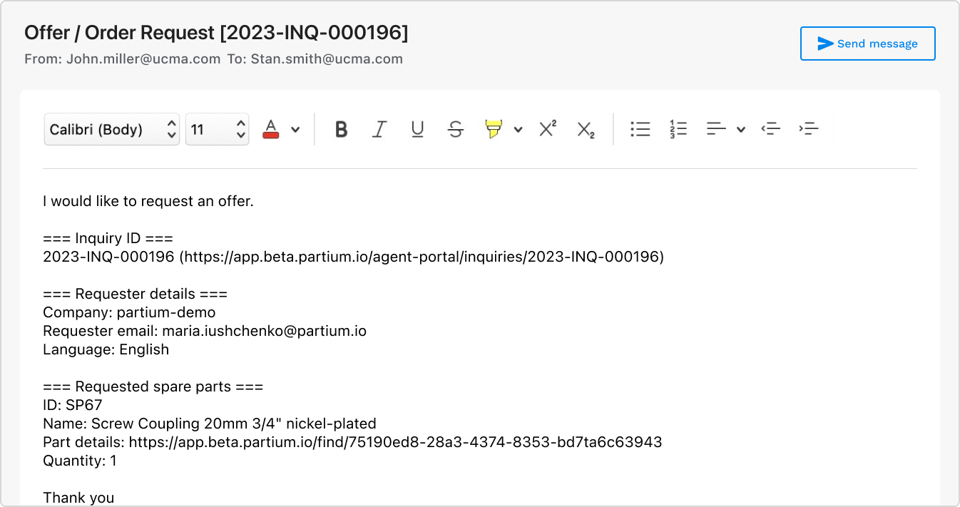 Inquiry export email